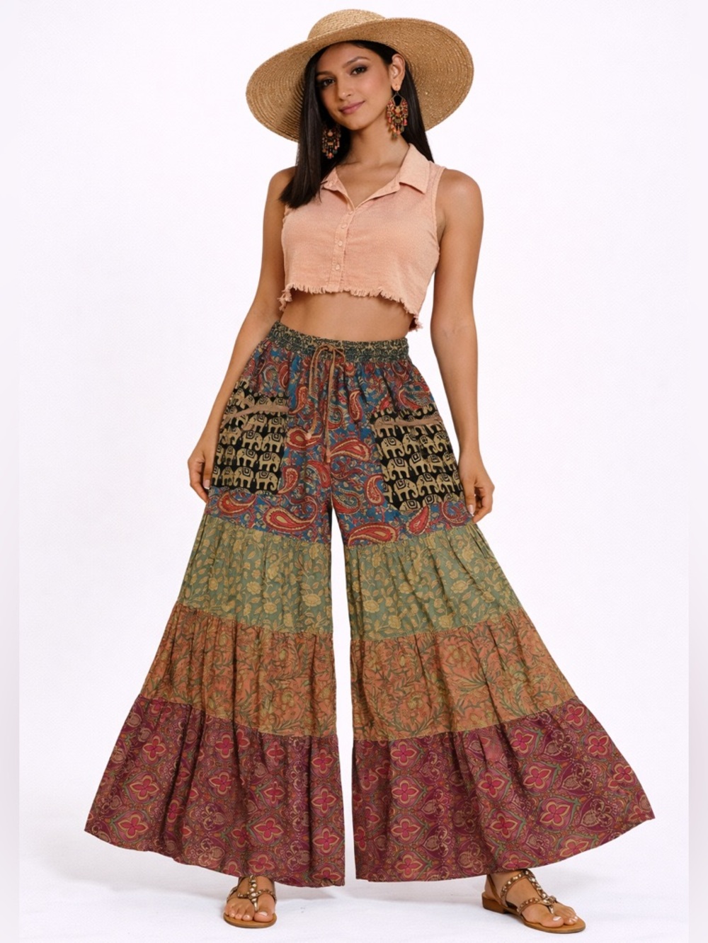Hippie Forever Handmade Patchwork Palazzo Pants Womens SZ OS Enchanted Fairycore